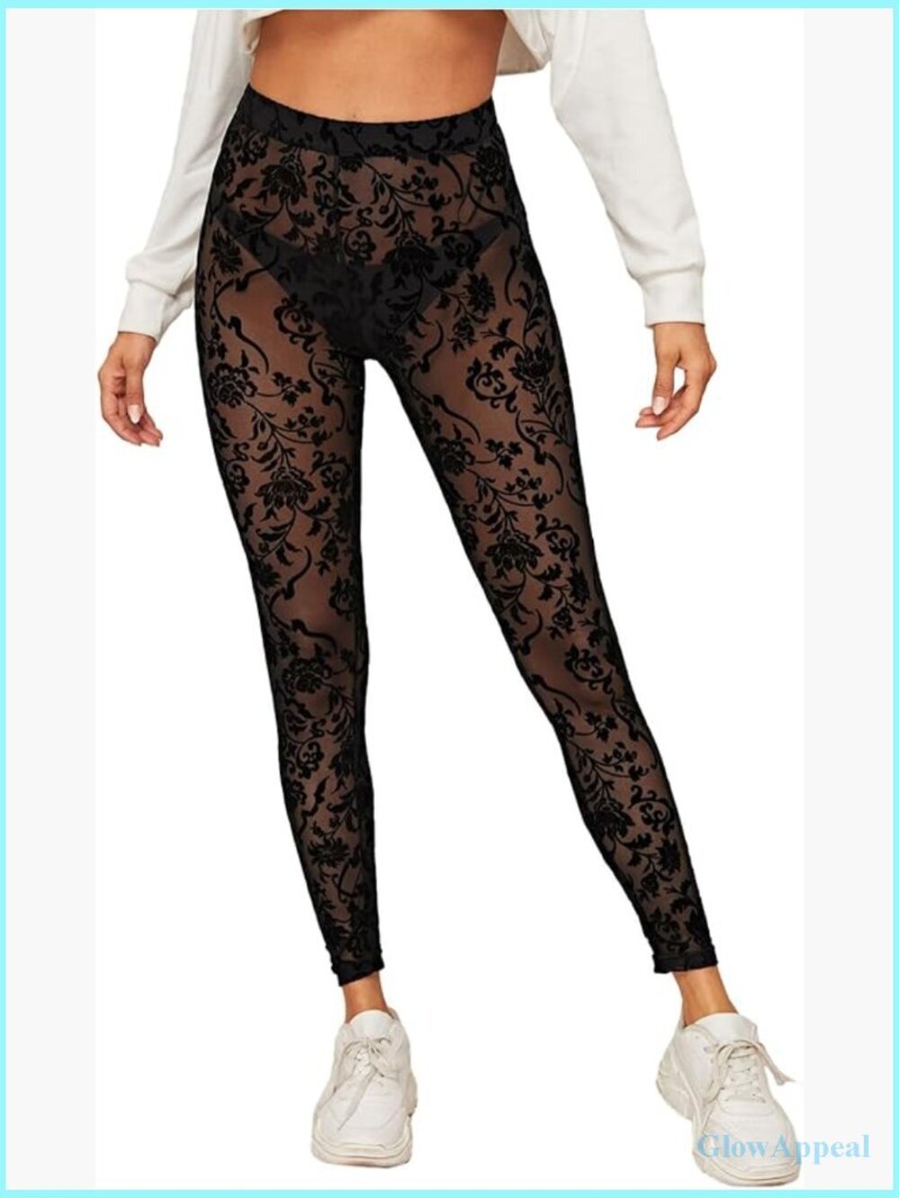 Sheer Mesh High Waist Leggings Floral Stretchy Yoga Pants